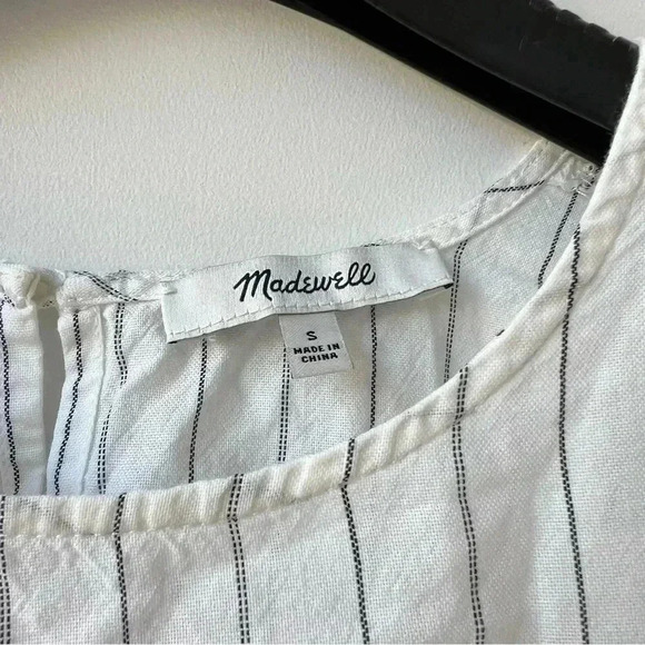 Madewell Ruffle-Yoke Prairie Top - Pinstripe Black and White - Size S - Picture 6 of 9
